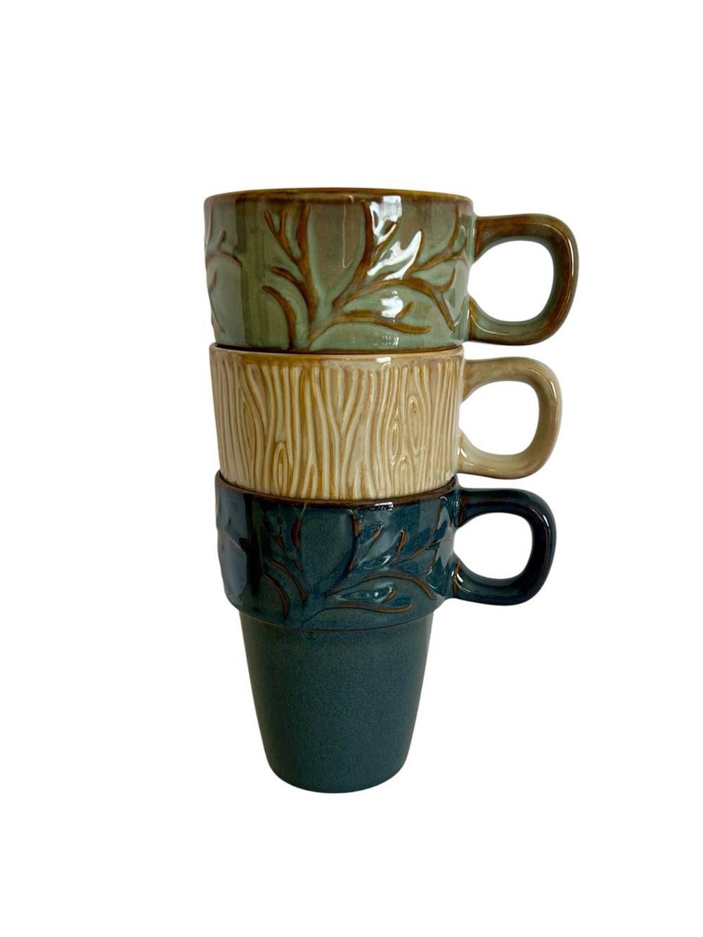 MercAsia Stackable Mugs Set of 3 Ceramic Stoneware Nesting Cups 16oz
